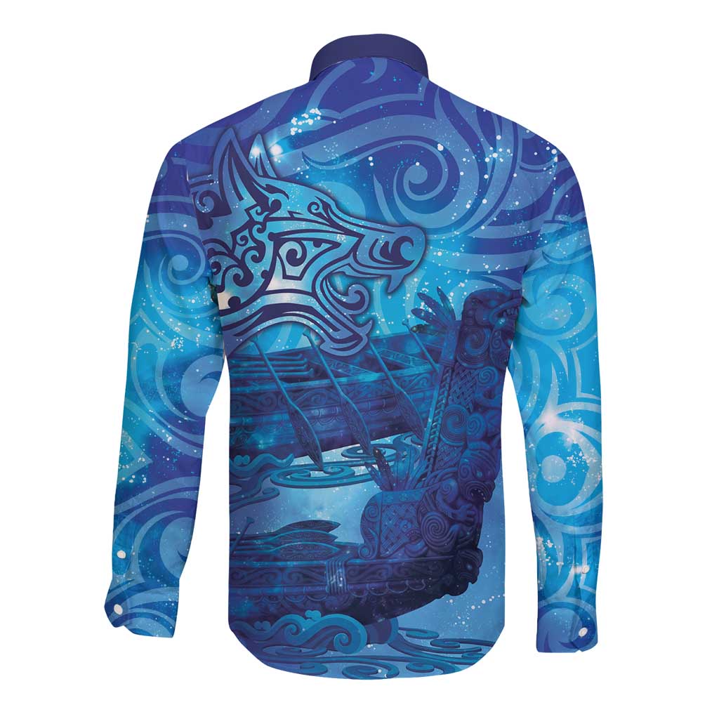 Kuri New Zealand Matariki Long Sleeve Button Shirt Aotearoa Dog Waka Maori New Year Galaxy Vibes LT14 - Polynesian Pride