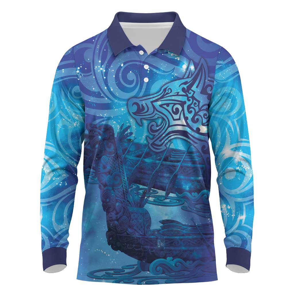 Kuri New Zealand Matariki Long Sleeve Polo Shirt Aotearoa Dog Waka Maori New Year Galaxy Vibes