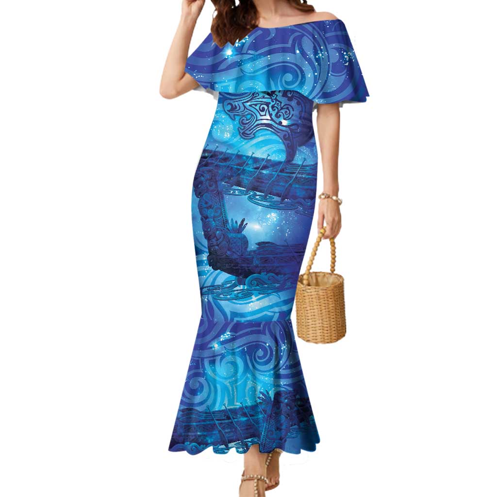 Kuri New Zealand Matariki Mermaid Dress Aotearoa Dog Waka Maori New Year Galaxy Vibes LT14 Women Blue - Polynesian Pride