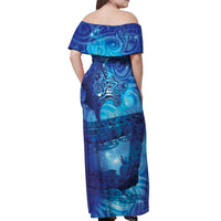 Kuri New Zealand Matariki Off Shoulder Maxi Dress Aotearoa Dog Waka Maori New Year Galaxy Vibes LT14 - Polynesian Pride