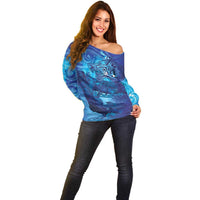 Kuri New Zealand Matariki Off Shoulder Sweater Aotearoa Dog Waka Maori New Year Galaxy Vibes LT14 - Polynesian Pride