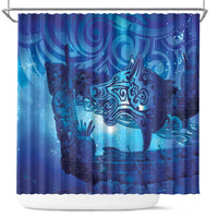 Kuri New Zealand Matariki Shower Curtain Aotearoa Dog Waka Maori New Year Galaxy Vibes LT14 Blue - Polynesian Pride