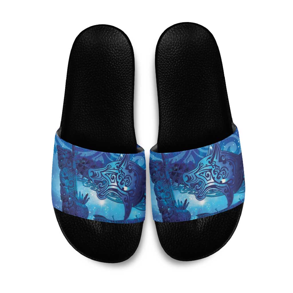 Kuri New Zealand Matariki Slide Sandals Aotearoa Dog Waka Maori New Year Galaxy Vibes