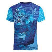Kuri New Zealand Matariki Women V-Neck T-Shirt Aotearoa Dog Waka Maori New Year Galaxy Vibes LT14 - Polynesian Pride