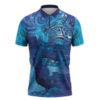Kuri New Zealand Matariki Zipper Polo Shirt Aotearoa Dog Waka Maori New Year Galaxy Vibes LT14 Blue - Polynesian Pride