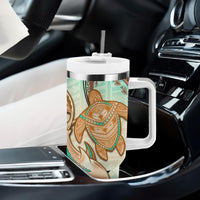 Hawaii Tumbler With Handle Polynesian Shark and Sea Turtle Dreamy Turquoise Artsy