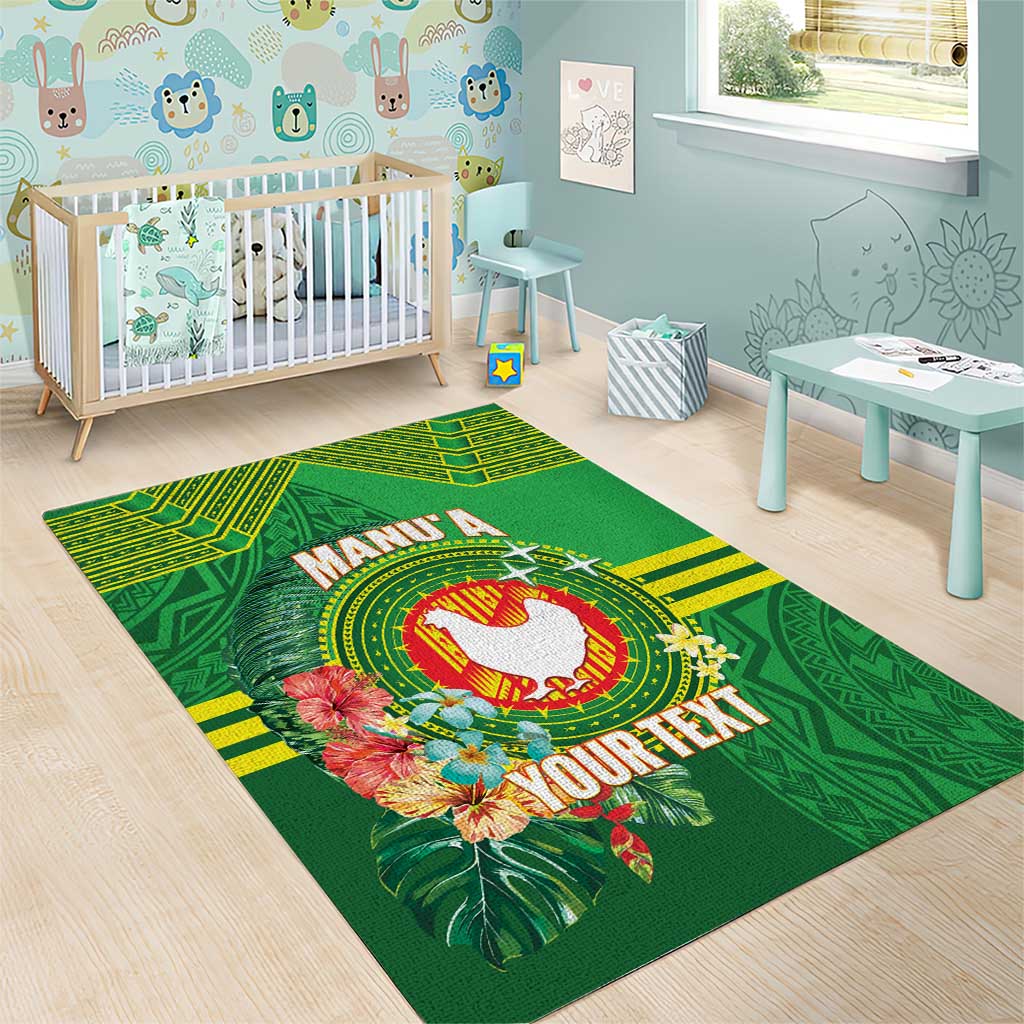 Personalized Manu'a Cession Day Area Rug Tropical Flowers With Polynesian Pattern