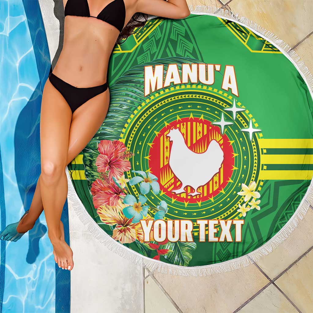 Personalized Manu'a Cession Day Beach Blanket Tropical Flowers With Polynesian Pattern