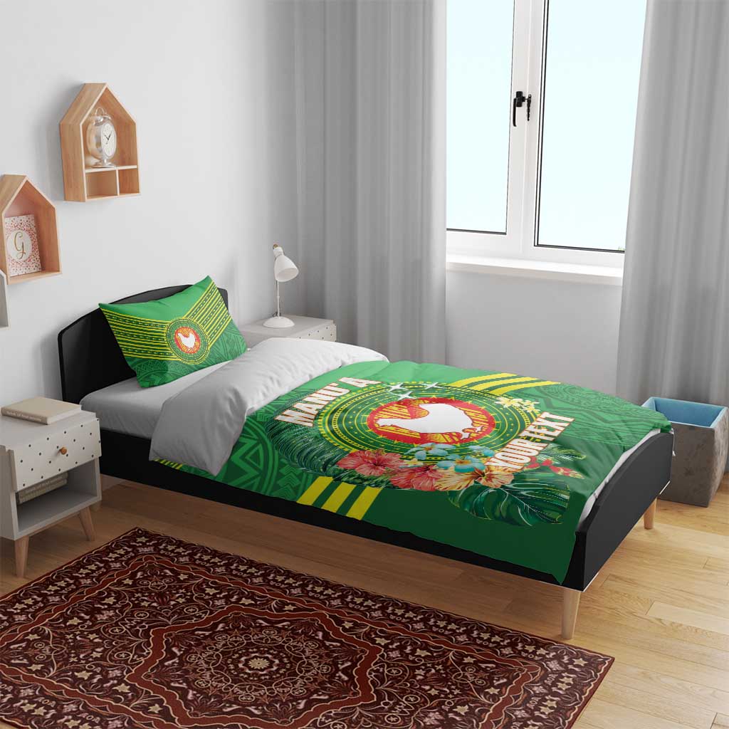 Personalized Manu'a Cession Day Bedding Set Tropical Flowers With Polynesian Pattern