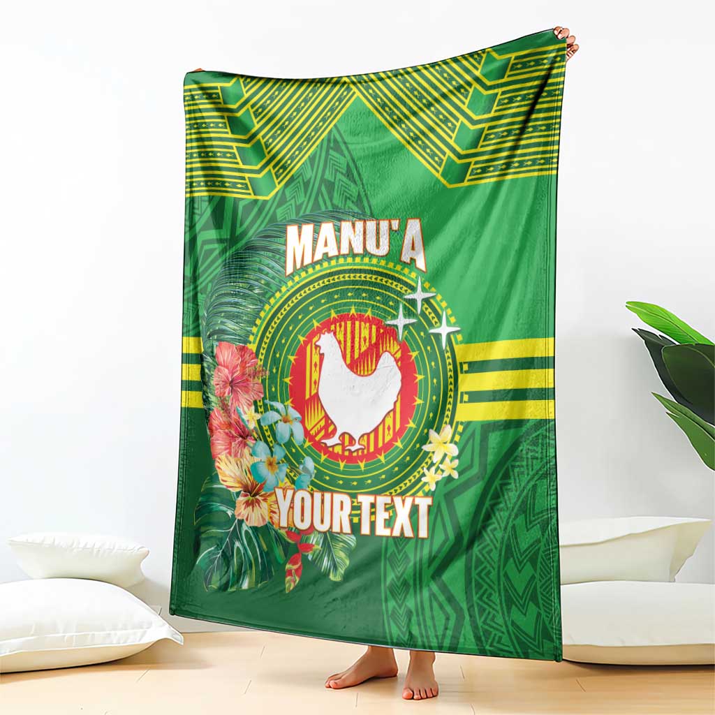 Personalized Manu'a Cession Day Blanket Tropical Flowers With Polynesian Pattern