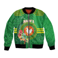Personalized Manu'a Cession Day Bomber Jacket Tropical Flowers With Polynesian Pattern LT14 Unisex Green - Polynesian Pride