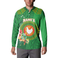 Personalized Manu'a Cession Day Button Sweatshirt Tropical Flowers With Polynesian Pattern LT14 - Polynesian Pride