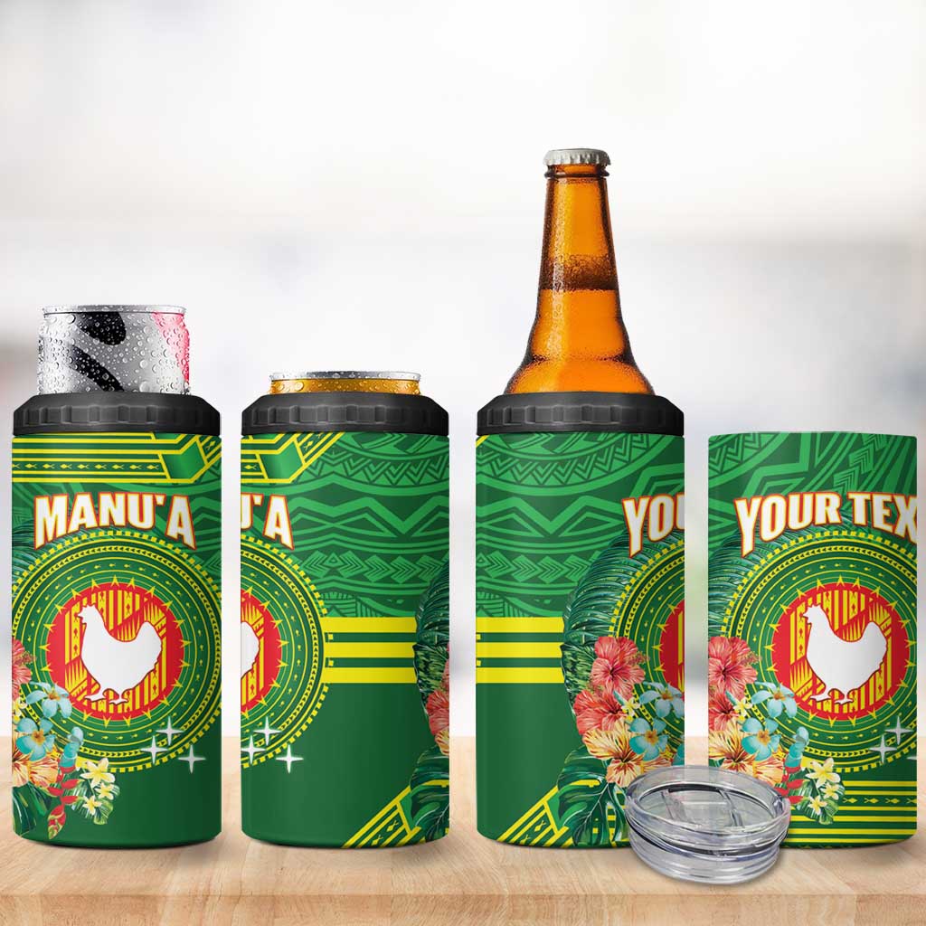 Personalized Manu'a Cession Day 4 in 1 Can Cooler Tumbler Tropical Flowers With Polynesian Pattern