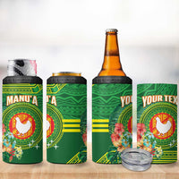 Personalized Manu'a Cession Day 4 in 1 Can Cooler Tumbler Tropical Flowers With Polynesian Pattern