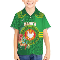 Personalized Manu'a Cession Day Family Matching Long Sleeve Bodycon Dress and Hawaiian Shirt Tropical Flowers With Polynesian Pattern