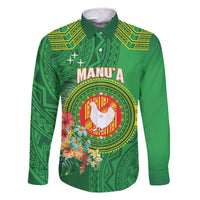 Personalized Manu'a Cession Day Family Matching Off The Shoulder Long Sleeve Dress and Hawaiian Shirt Tropical Flowers With Polynesian Pattern