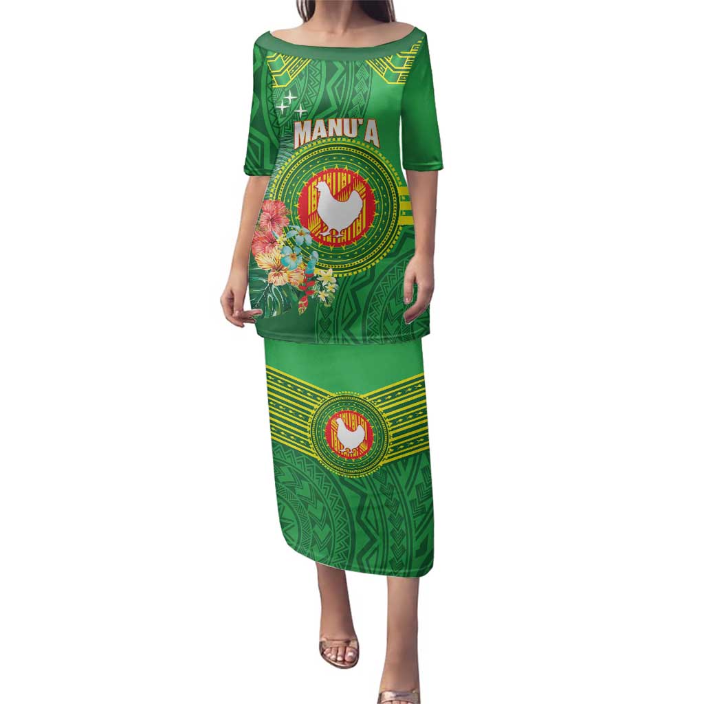 Personalized Manu'a Cession Day Family Matching Puletasi and Hawaiian Shirt Tropical Flowers With Polynesian Pattern