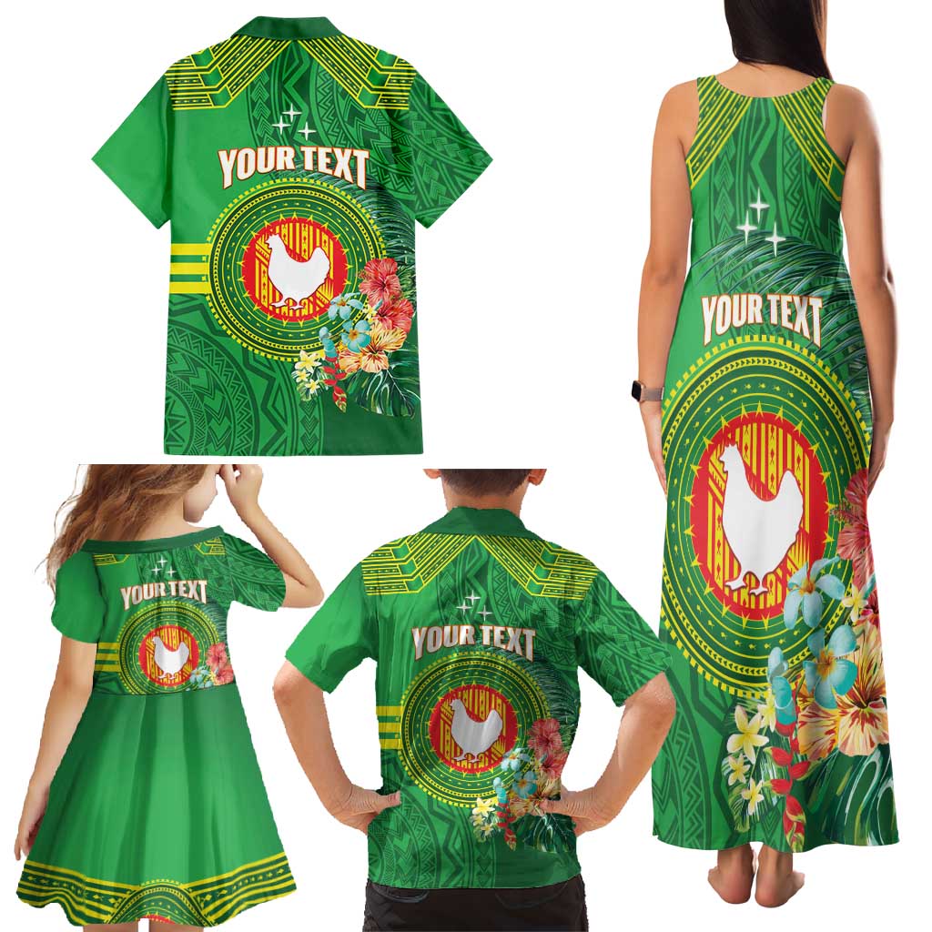 Personalized Manu'a Cession Day Family Matching Tank Maxi Dress and Hawaiian Shirt Tropical Flowers With Polynesian Pattern