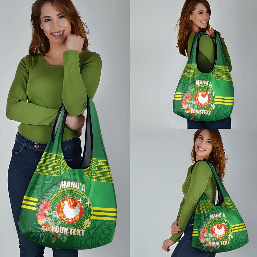 Personalized Manu'a Cession Day Grocery Bag Tropical Flowers With Polynesian Pattern