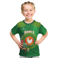 Personalized Manu'a Cession Day Kid T Shirt Tropical Flowers With Polynesian Pattern