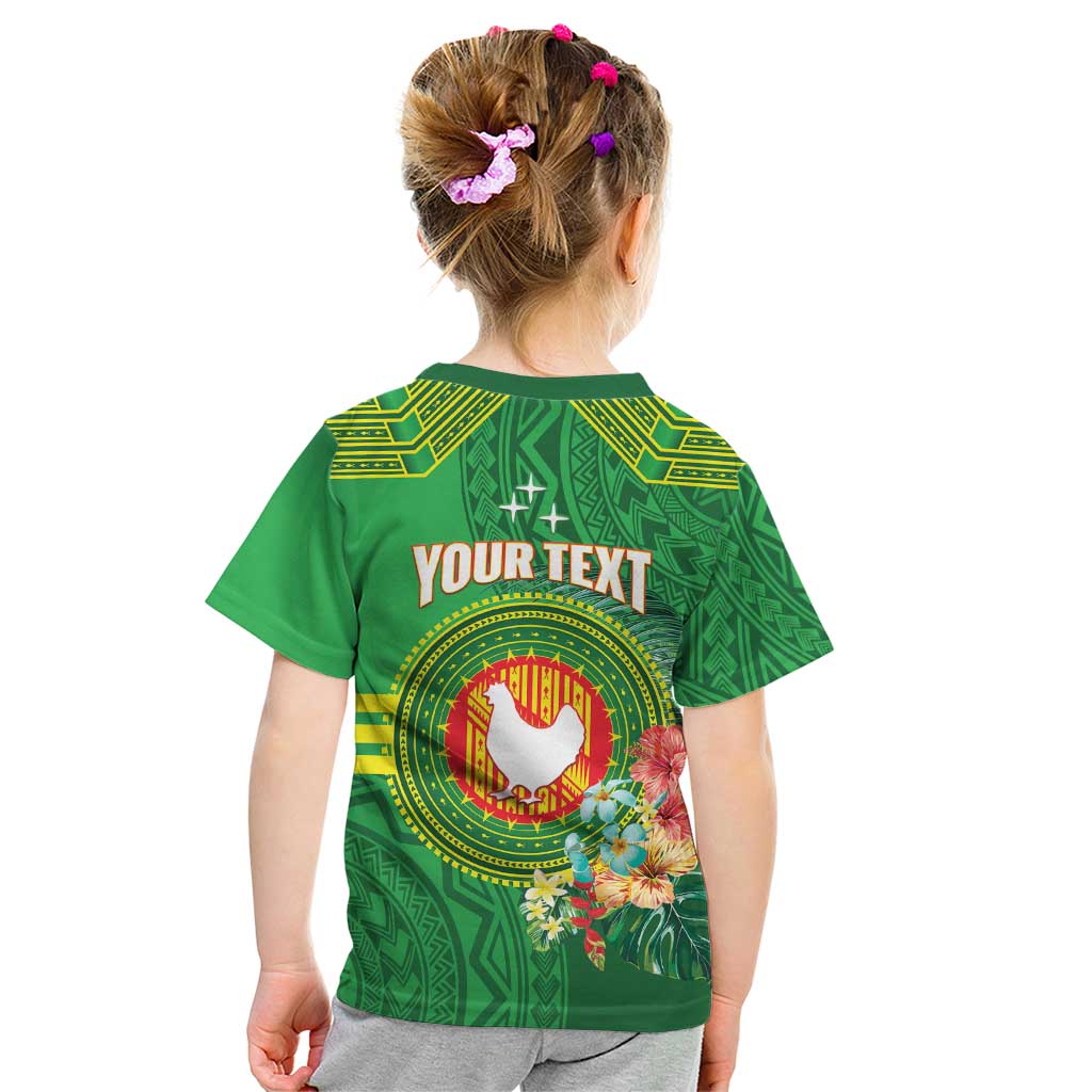 Personalized Manu'a Cession Day Kid T Shirt Tropical Flowers With Polynesian Pattern