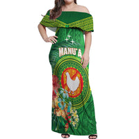Personalized Manu'a Cession Day Off Shoulder Maxi Dress Tropical Flowers With Polynesian Pattern