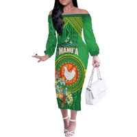 Personalized Manu'a Cession Day Off The Shoulder Long Sleeve Dress Tropical Flowers With Polynesian Pattern