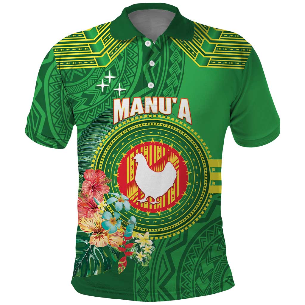 Personalized Manu'a Cession Day Polo Shirt Tropical Flowers With Polynesian Pattern