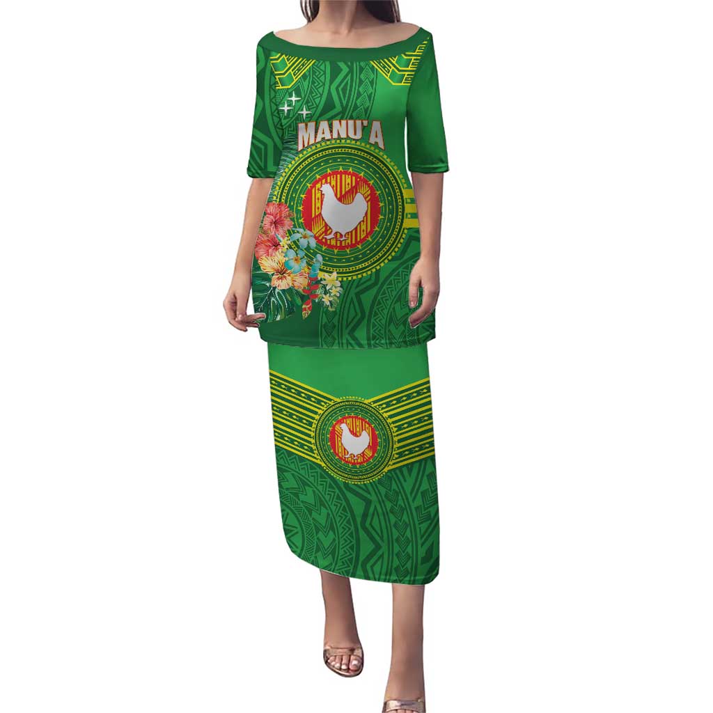 Personalized Manu'a Cession Day Puletasi Tropical Flowers With Polynesian Pattern