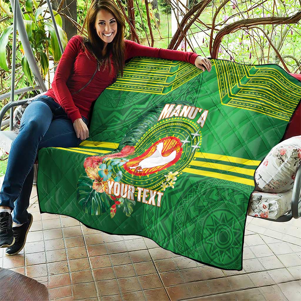 Personalized Manu'a Cession Day Quilt Tropical Flowers With Polynesian Pattern