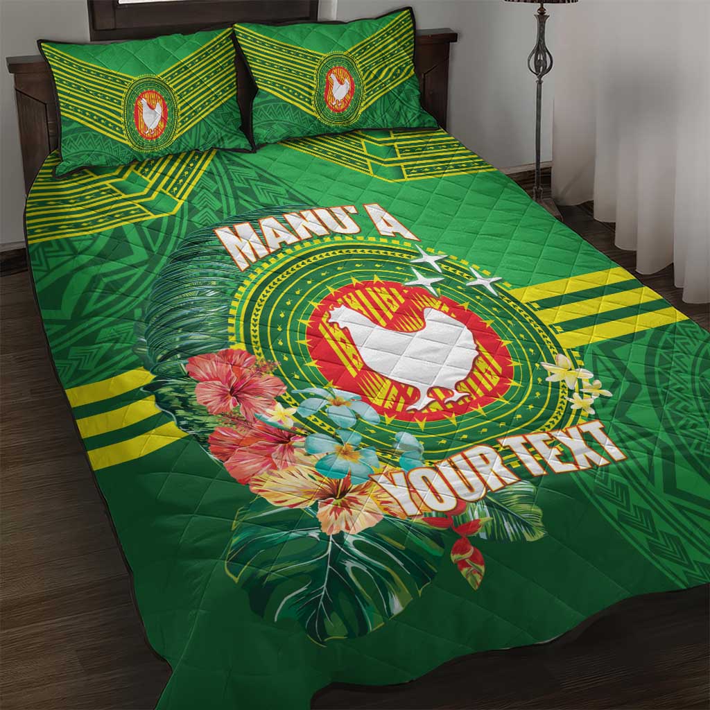 Personalized Manu'a Cession Day Quilt Bed Set Tropical Flowers With Polynesian Pattern