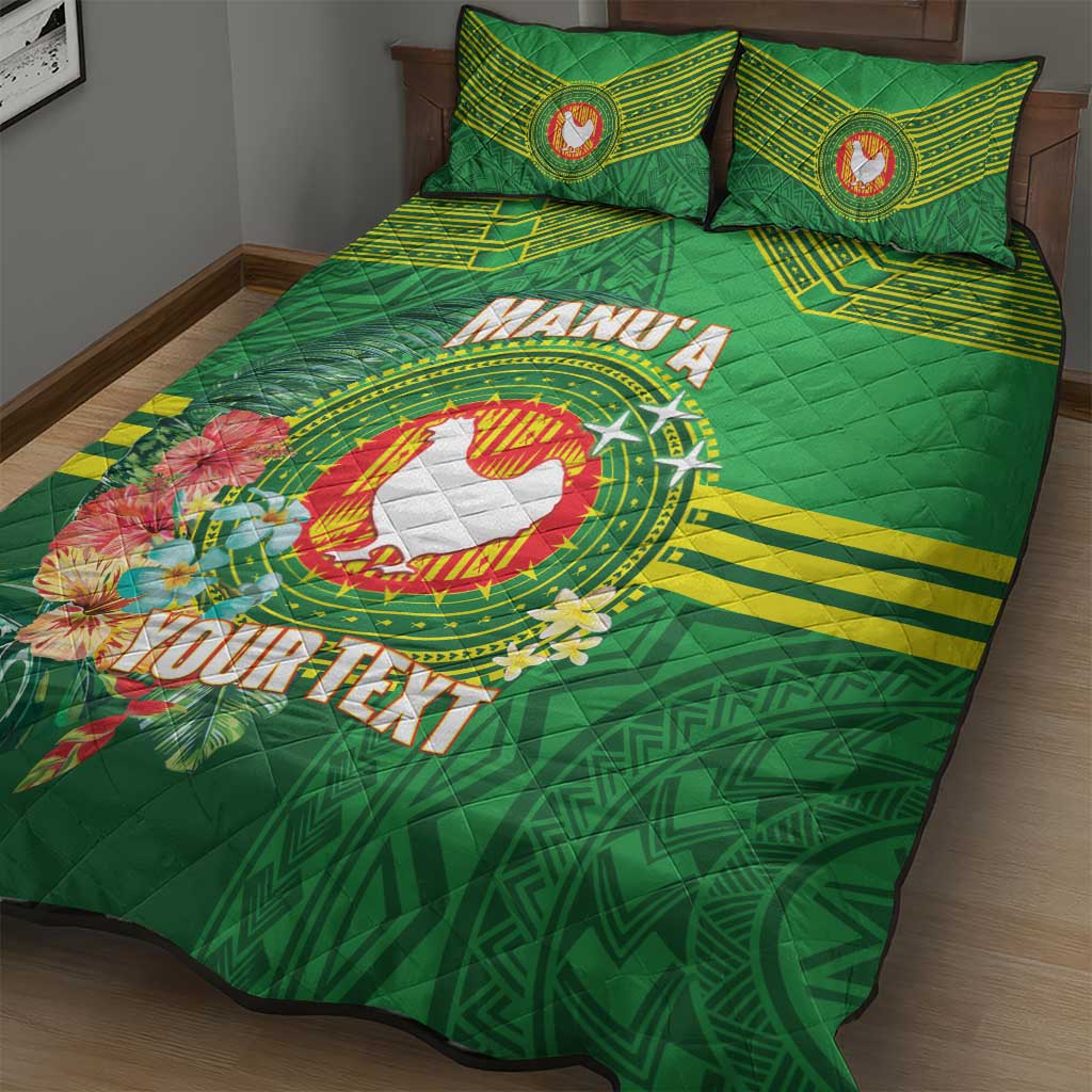 Personalized Manu'a Cession Day Quilt Bed Set Tropical Flowers With Polynesian Pattern