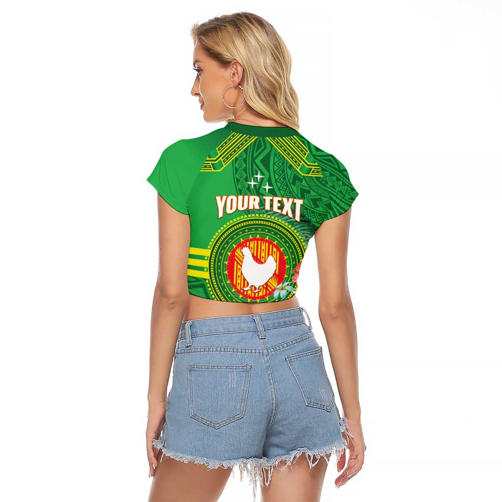 Personalized Manu'a Cession Day Raglan Cropped T Shirt Tropical Flowers With Polynesian Pattern LT14 - Polynesian Pride