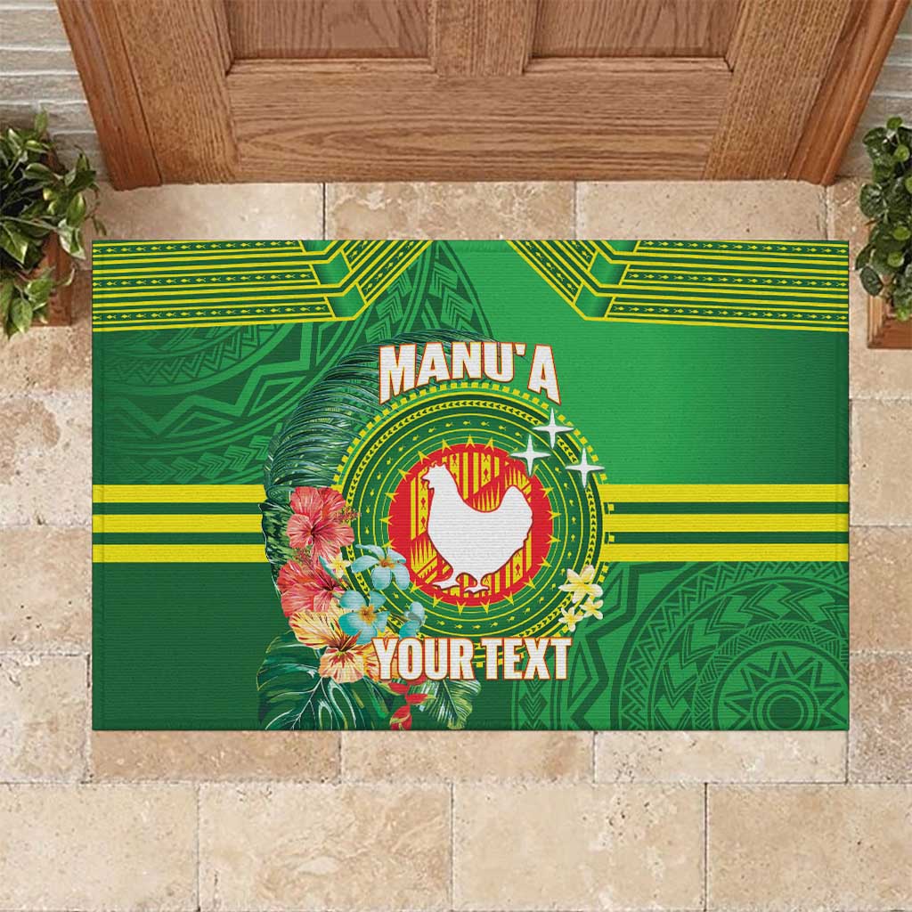 Personalized Manu'a Cession Day Rubber Doormat Tropical Flowers With Polynesian Pattern