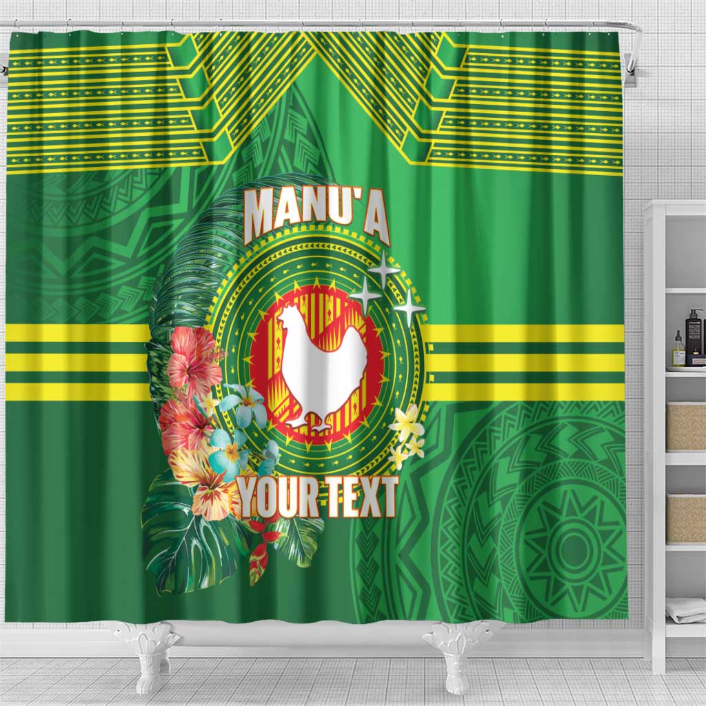 Personalized Manu'a Cession Day Shower Curtain Tropical Flowers With Polynesian Pattern