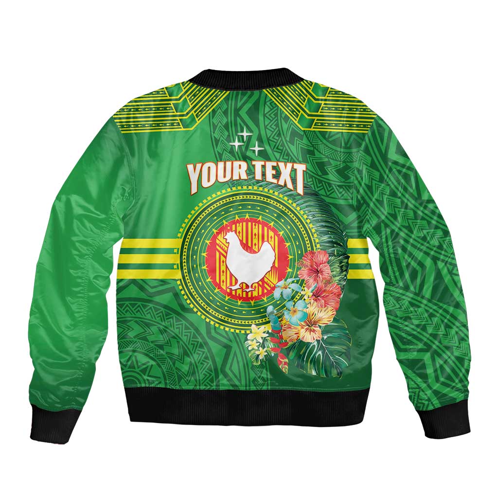 Personalized Manu'a Cession Day Sleeve Zip Bomber Jacket Tropical Flowers With Polynesian Pattern LT14 - Polynesian Pride