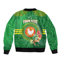 Personalized Manu'a Cession Day Sleeve Zip Bomber Jacket Tropical Flowers With Polynesian Pattern LT14 - Polynesian Pride