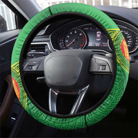Manu'a Cession Day Steering Wheel Cover Tropical Flowers With Polynesian Pattern