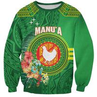Personalized Manu'a Cession Day Sweatshirt Tropical Flowers With Polynesian Pattern LT14 Unisex Green - Polynesian Pride