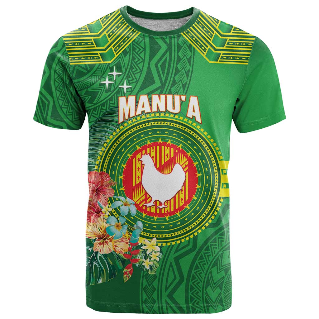 Personalized Manu'a Cession Day T Shirt Tropical Flowers With Polynesian Pattern