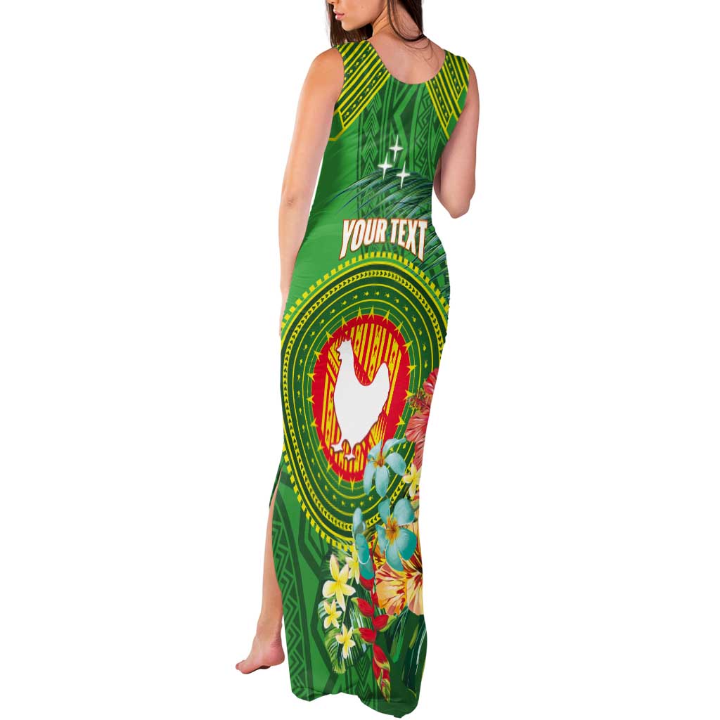 Personalized Manu'a Cession Day Tank Maxi Dress Tropical Flowers With Polynesian Pattern