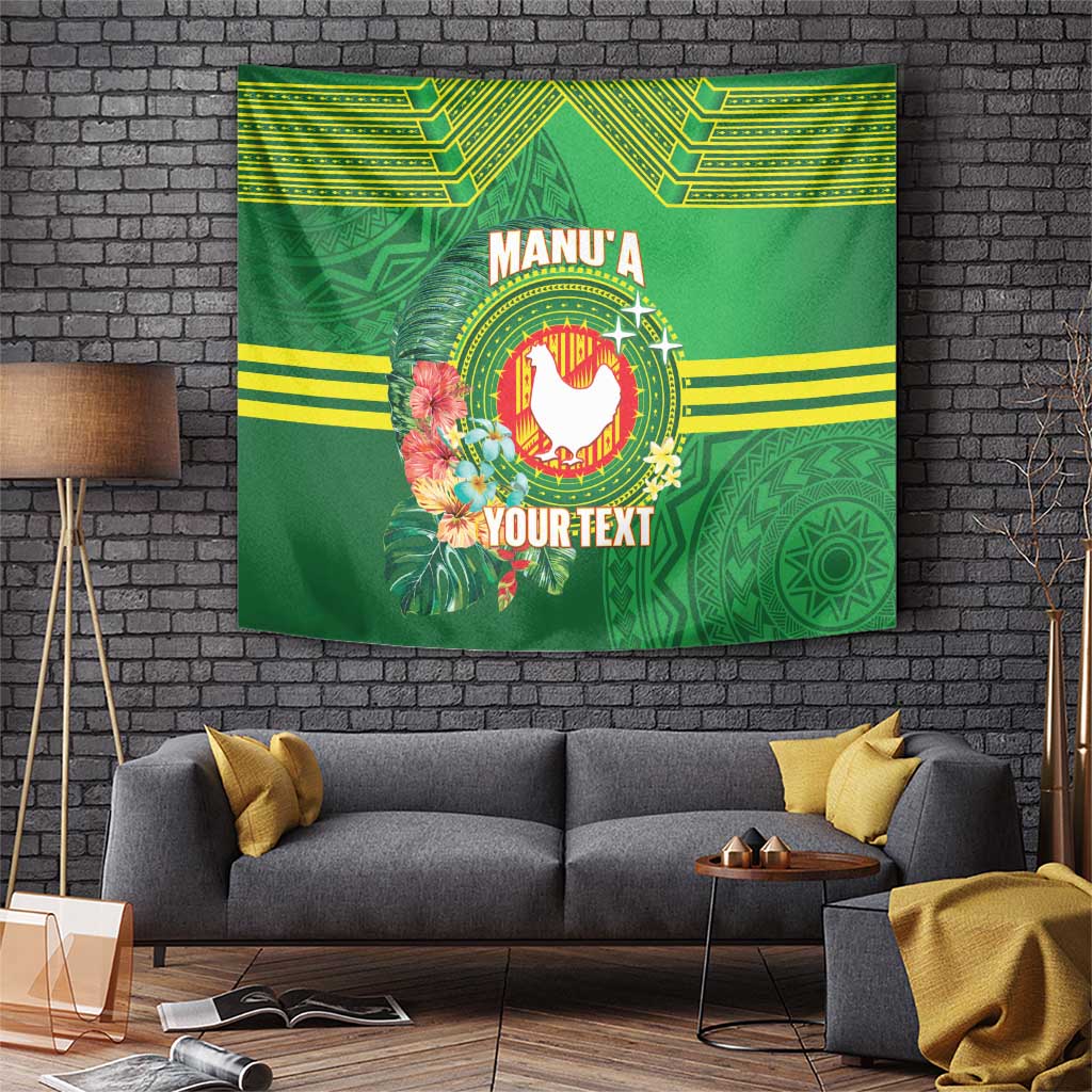 Personalized Manu'a Cession Day Tapestry Tropical Flowers With Polynesian Pattern