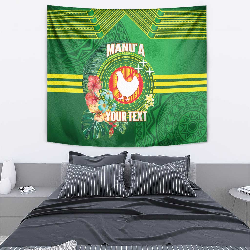 Personalized Manu'a Cession Day Tapestry Tropical Flowers With Polynesian Pattern