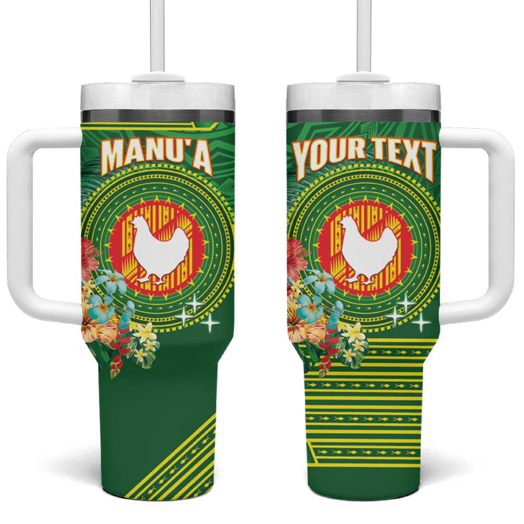 Personalized Manu'a Cession Day Tumbler With Handle Tropical Flowers With Polynesian Pattern