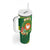 Personalized Manu'a Cession Day Tumbler With Handle Tropical Flowers With Polynesian Pattern