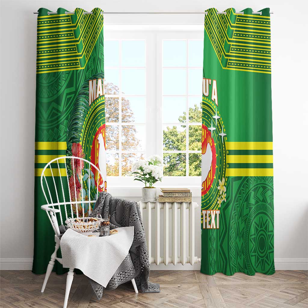 Personalized Manu'a Cession Day Window Curtain Tropical Flowers With Polynesian Pattern