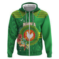 Personalized Manu'a Cession Day Zip Hoodie Tropical Flowers With Polynesian Pattern LT14 Zip Hoodie Green - Polynesian Pride