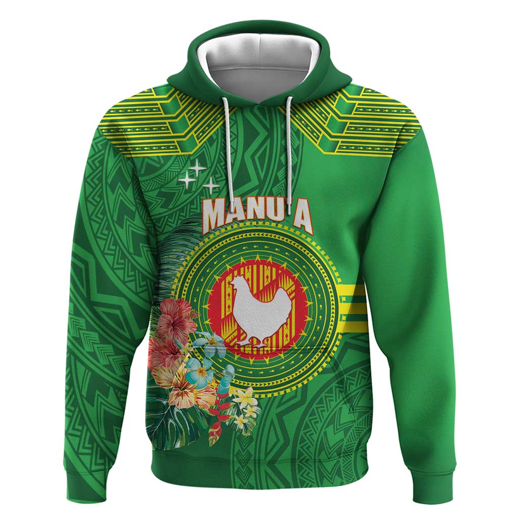 Personalized Manu'a Cession Day Zip Hoodie Tropical Flowers With Polynesian Pattern LT14 Pullover Hoodie Green - Polynesian Pride