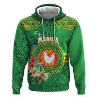 Personalized Manu'a Cession Day Zip Hoodie Tropical Flowers With Polynesian Pattern LT14 Pullover Hoodie Green - Polynesian Pride