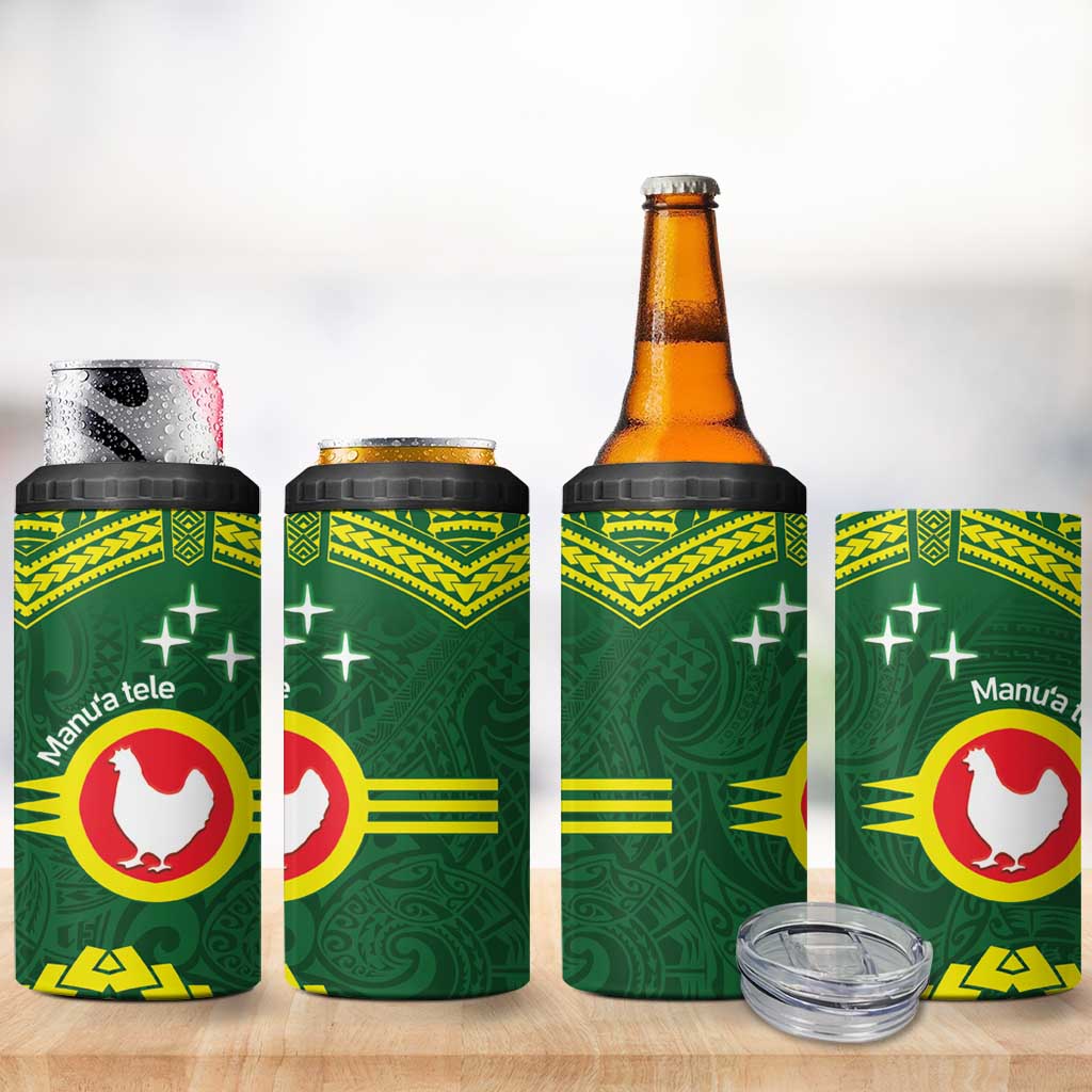 Manu'a Flag Day 4 in 1 Can Cooler Tumbler Polynesian Pattern National Color Proud